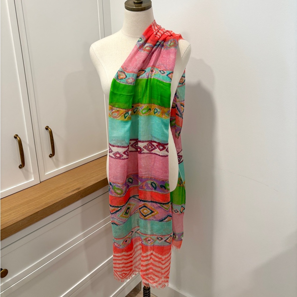 Stunning DISCONTINUED Pashma Luxurious Silk & Cashmere Colorful Ikat Scarf